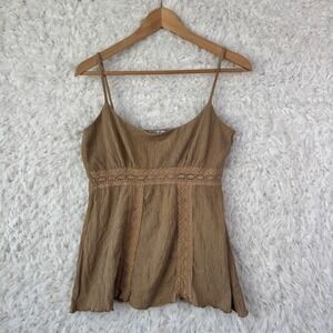 Younique Cami Tank Top Size L Brown Lace Trim Fairycore Y2K Bogo Earthy Bohemian